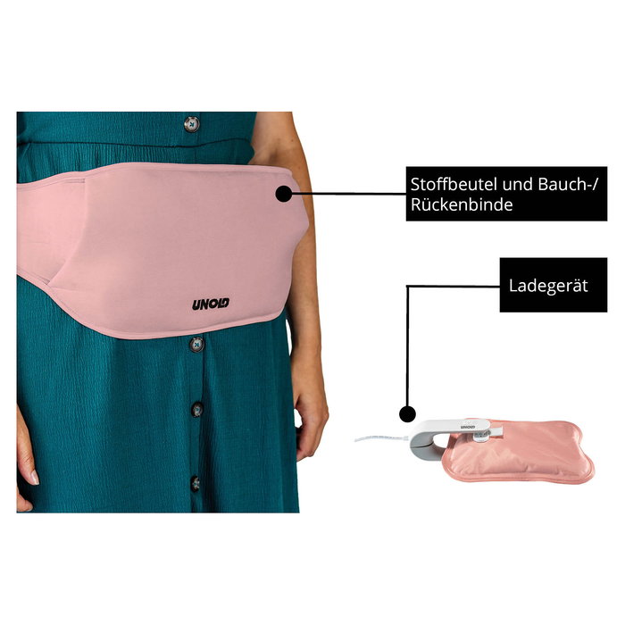 UNOLD 86014 Bolsa de Agua Caliente Eléctrica Rosa, 380W, Calentamiento Rápido 10 Min, Control de Temperatura y Apagado Automático