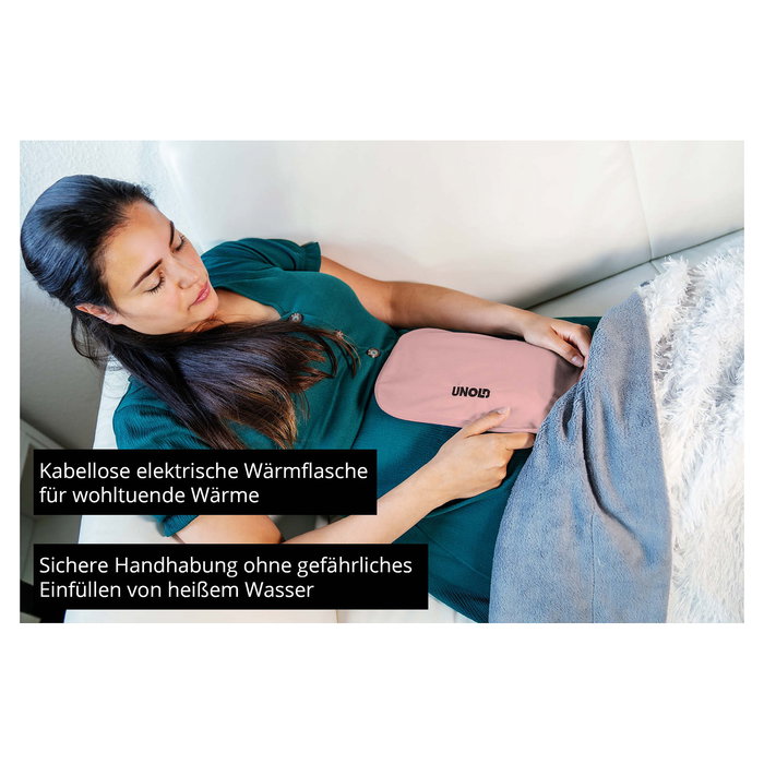 UNOLD 86014 Bolsa de Agua Caliente Eléctrica Rosa, 380W, Calentamiento Rápido 10 Min, Control de Temperatura y Apagado Automático