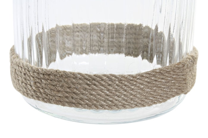 DKD Home Decor Portavelas Básico Natural Transparente Cristal y Cuerda 19 x 18 x 19 cm (6 Unidades)
