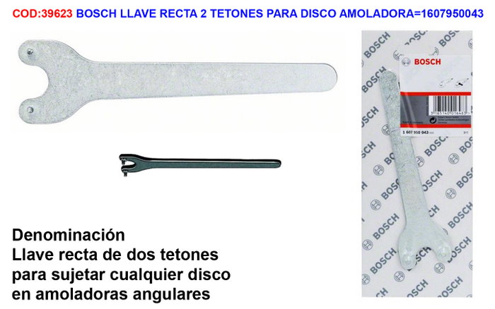 Bosch Llave Recta de 2 Tetones para Disco de Amoladora Bosch Llave Recta de 2 Tetones para Disco de Amoladora