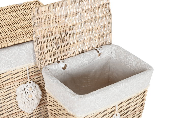DKD Home Decor Set de 5 Cestas para la Ropa de Mimbre y Poliéster Natural DKD Home Decor Set de 5 Cestas para la Ropa de Mimbre y Poliéster Natural