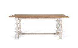 GINER Y COLOMER Mesa de Comedor Rectangular de Madera de Mango con Patas Torneadas en Blanco Envejecido, Estilo Rústico Vintage, Tapa Natural 200 cm