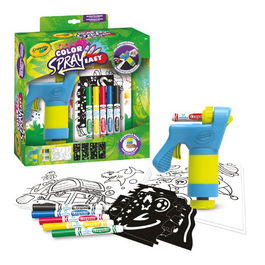 Juego Crayola Mini Super Color Spray (+ 7 Años) (Aerografo Manual, 5X Rotuladores Lavables Maxi Punta, 8X Hojas De Plantillas, 12X Paginas Para Colorear Y Decorar, Instrucciones )