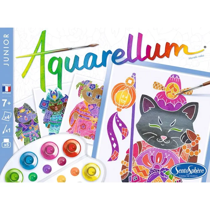 Sentosphere AAAQX29403 - Pintura de Acuarela Aquarellum Junior - Kit Maneki Neko - 5 Colores - Delineado sobre Papel Vitela - Para Mayores de 6 Años