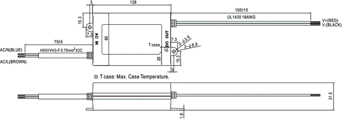 Mean Well Driver de Corriente Continua 1400mA 17~29V Triac dimm PCD-Serie