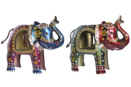 DKD Home Decor Figura de Elefante con Campana en Hierro, Surtido de 2 Unidades