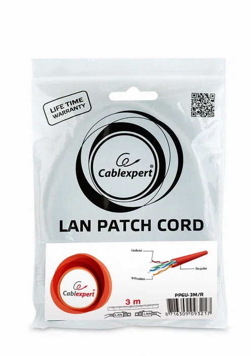 Gembird Cable de Red Cat6 U/UTP Rojo 3m PP6U-3M/R