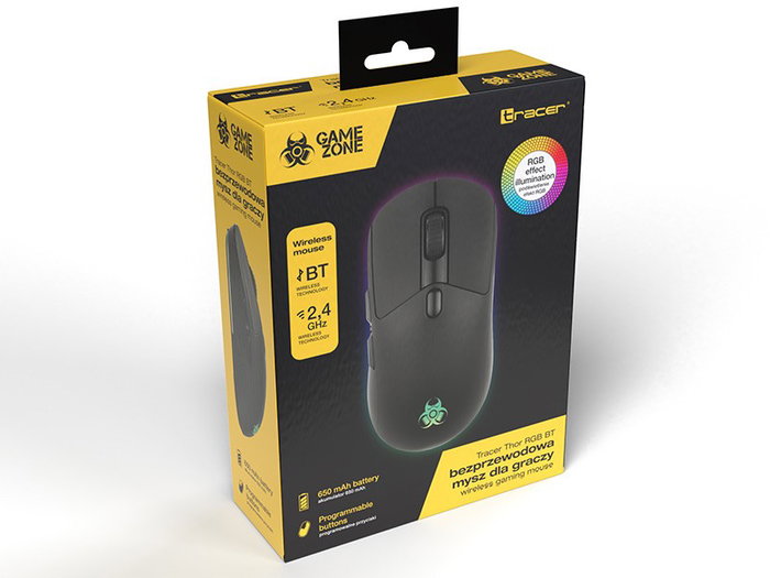 Tracer GameZone THOR RGB - Ratón Gaming Inalámbrico 2.4GHz+Bluetooth, 10000 DPI, Batería 650mAh, Programable, Iluminación RGB