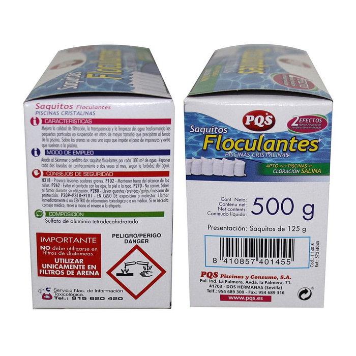 PQS Floculante Clarificante en Cartuchos, Especial para Cloración Salina, Saquitos de 125 g, Estuche de 4 uds - Mejora la Transparencia del Agua PQS Floculante Clarificante en Cartuchos, Especial para Cloración Salina, Saquitos de 125 g, Estuche de 4 uds - Mejora la Transparencia del Agua