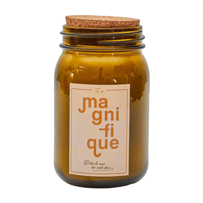 Home Deco Factory Tarro con Vela Perfumada Bougie Magnolia, Jazmín, Almendra en Tarro de Vidrio con Tapa de Corcho Cera Parafina 260g