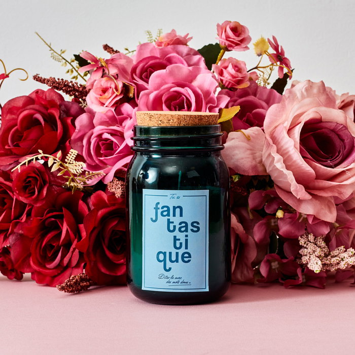 Home Deco Factory Tarro con Vela Perfumada Bougie Magnolia, Jazmín, Almendra en Tarro de Vidrio con Tapa de Corcho Cera Parafina 260g