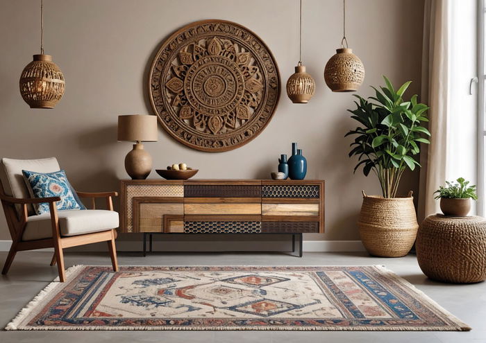 Giner y Colomer Mueble de TV de Madera de Mango con Patrones Geométricos Texturizados