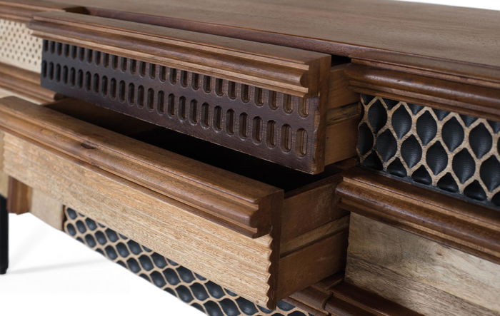 Giner y Colomer Mueble de TV de Madera de Mango con Patrones Geométricos Texturizados