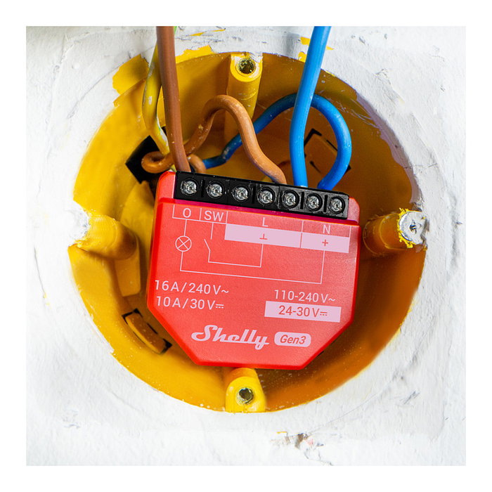 Shelly 1PM Gen3 Relé Inteligente WiFi Bluetooth 16A 240V, Interruptor Inalámbrico para Pared, 110-240V, 2.4 GHz, Montaje Interior/Exterior