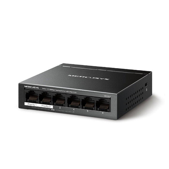 Mercusys MS106LP Switch de Escritorio 6 Puertos 10/100 Mbps con 4 Puertos PoE+ Mercusys MS106LP Switch de Escritorio 6 Puertos 10/100 Mbps con 4 Puertos PoE+