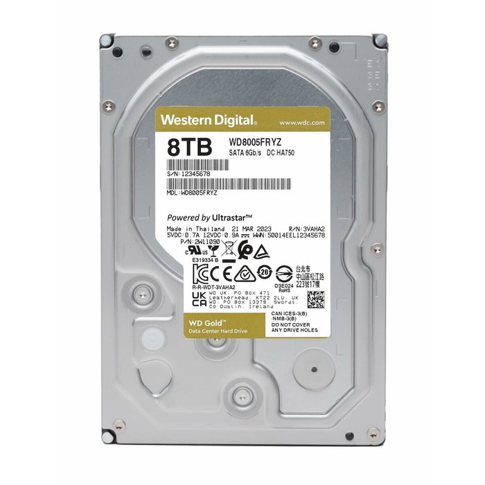 Western Digital Gold WD8005FRYZ Disco Duro Interno 8 TB 7200 RPM 3.5 pulg SATA III