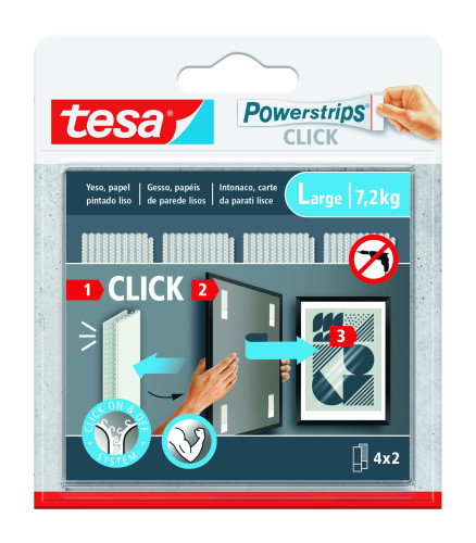 Tesa Powerstrips Click Tiras adhesivas hasta 7,2 kg 4x2