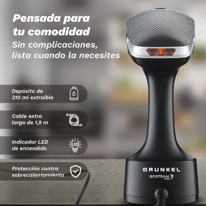 Grunkel PV-1600GSO Plancha Vertical de Vapor 1600W, Depósito 310ml, Vaporizador Manual para Prendas, Vapor Continuo 22g/min, Negro