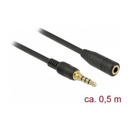 DeLOCK 85627 Cable de extensión de audio 3,5 mm Macho a Hembra, 0,5 m, Negro