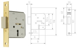MCM Cerradura de Embutir Madera 1513-2-35=35 Canto Recto Latonado