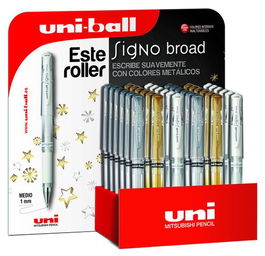 Uni-Ball UM-153 Rollerball 1.0 mm Surtido Oro-Plata-Blanco Expositor 36 Ud