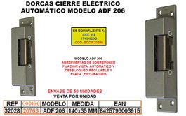 DORCAS Cierre Eléctrico ADF/206 con Desbloqueo Regulable e Incluye Placa