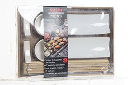 DKD Home Decor Sushi Set 9 Bambú Gres Natural/Blanco 28,5x19,5x3,3 cm
