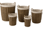 DKD Home Decor Set de 5 Cestas de Mimbre y Algodón con Ruedas y Asas