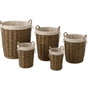 DKD Home Decor Set de 5 Cestas de Mimbre y Algodón con Ruedas y Asas