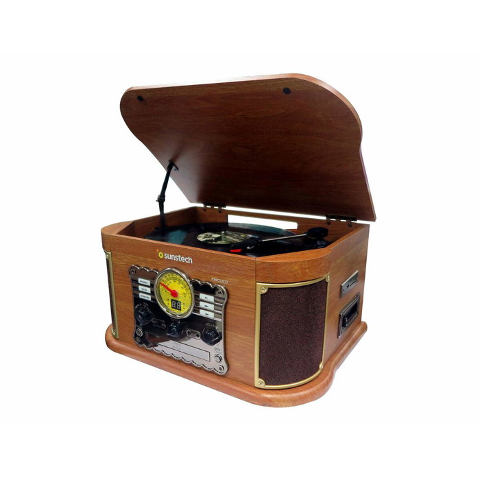 Sunstech PXRC52CD Tocadiscos de Madera con Bluetooth, CD, Cassette y Radio