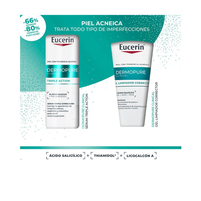Eucerin DERMOPURE CLINICAL Triple Action Estuche Kit con Sérum 40ml y Gel Limpiador 75ml para Puntos Negros, Acné y Marcas - Tratamiento con Ácido Salicílico 2% y Thiamidol Eucerin DERMOPURE CLINICAL Triple Action Estuche Kit con Sérum 40ml y Gel Limpiador 75ml para Puntos Negros, Acné y Marcas - Tratamiento con Ácido Salicílico 2% y Thiamidol