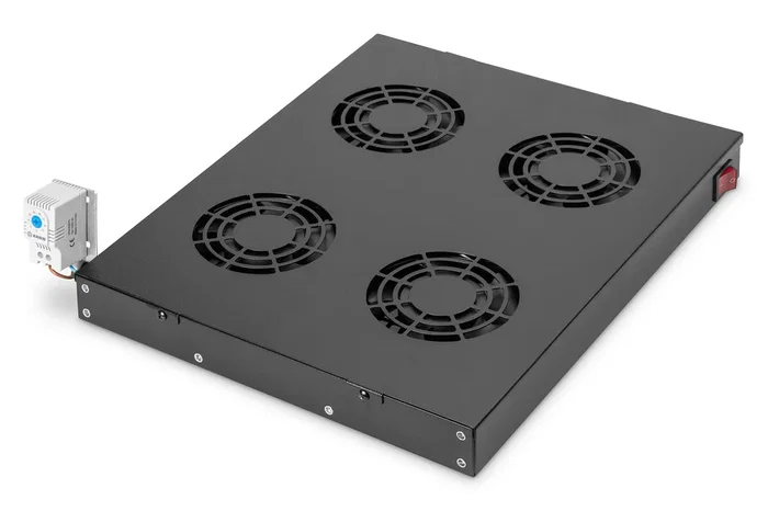 Digitus DN-19 FAN-4-HO-SW Panel Ciego de Relleno para Rack 19" con Ventilación y 4 Ventiladores, Incluye Termostato e Interruptor ON/OFF, 2U, Color Negro