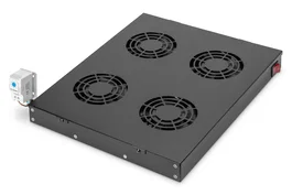 Digitus DN-19 FAN-4-HO-SW Panel Ciego de Relleno para Rack 19" con Ventilación y 4 Ventiladores, Incluye Termostato e Interruptor ON/OFF, 2U, Color Negro