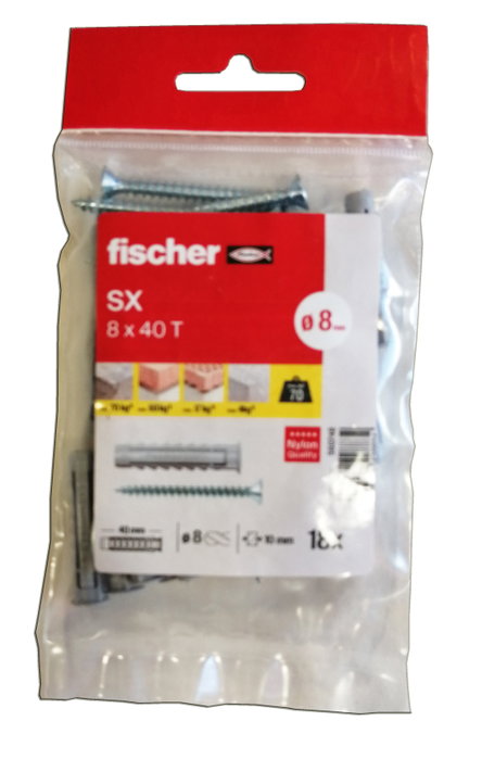 FISCHER Taco de Nylon SX Plus + T 5x25 mm, Blíster de 25 unidades