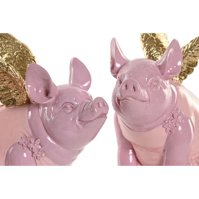 DKD Home Decor Figura de Cerdo de Resina Rosa Surtido de 2 Unidades
