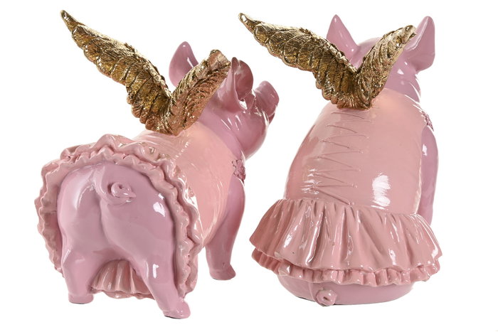 DKD Home Decor Figura de Cerdo de Resina Rosa Surtido de 2 Unidades