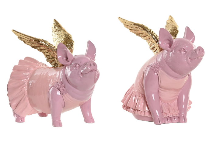 DKD Home Decor Figura de Cerdo de Resina Rosa Surtido de 2 Unidades