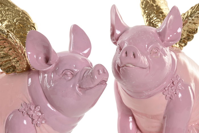 DKD Home Decor Figura de Cerdo de Resina Rosa Surtido de 2 Unidades