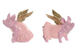 DKD Home Decor Figura de Cerdo de Resina Rosa Surtido de 2 Unidades