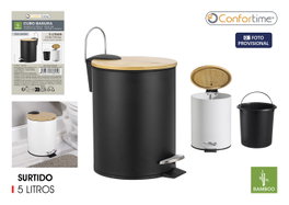 Confortime Cubo con Pedal Metal y Bambú 5L Negro