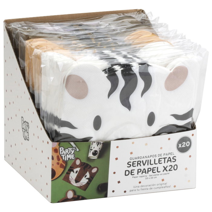 Party Time Juego De 20 Servilletas Sabana Fiesta Animales Cebra Tigre Girafa