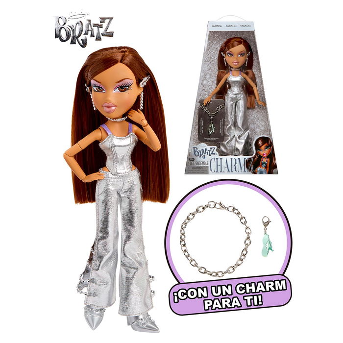 MGA Muñeca Bratz Styilin' Charmz - Yasmin 599340, con ropa de tela brillante, piel sintética, lentejuelas y charm 25 Aniversario, para +6 años MGA Muñeca Bratz Styilin' Charmz - Yasmin 599340, con ropa de tela brillante, piel sintética, lentejuelas y charm 25 Aniversario, para +6 años