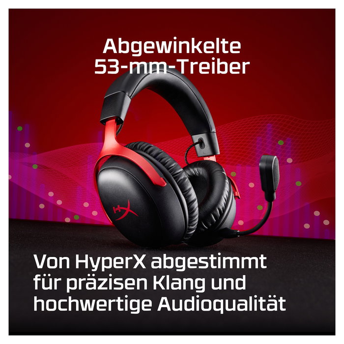 HyperX Cloud III S Wireless Gaming Headset Negro/Rojo - Inalámbrico 2.4GHz, Bluetooth 5.3, 120h Batería, Micrófono Desmontable, Referencia A59Z0AA