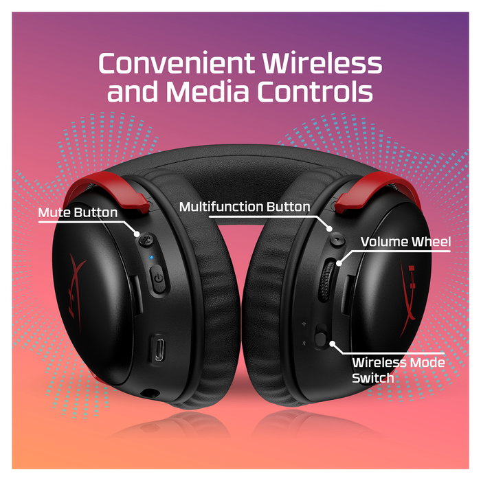 HyperX Cloud III S Wireless Gaming Headset Negro/Rojo - Inalámbrico 2.4GHz, Bluetooth 5.3, 120h Batería, Micrófono Desmontable, Referencia A59Z0AA