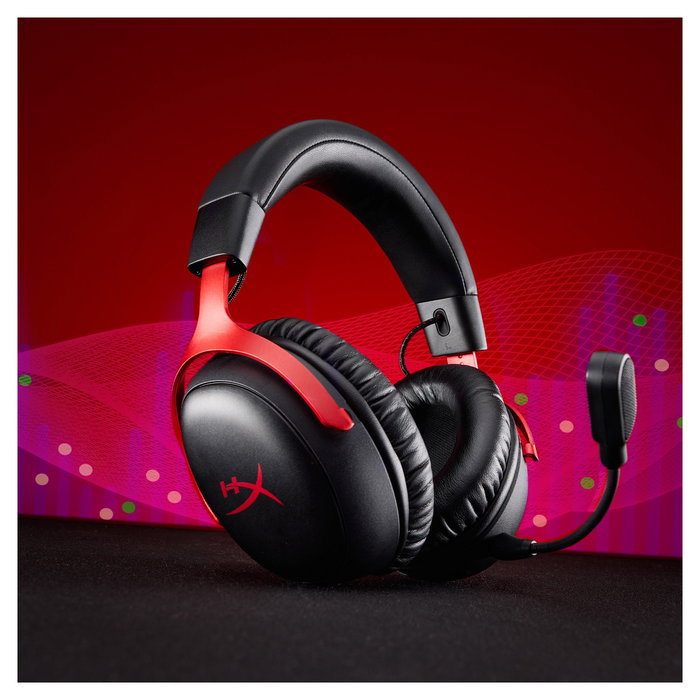 HyperX Cloud III S Wireless Gaming Headset Negro/Rojo - Inalámbrico 2.4GHz, Bluetooth 5.3, 120h Batería, Micrófono Desmontable, Referencia A59Z0AA