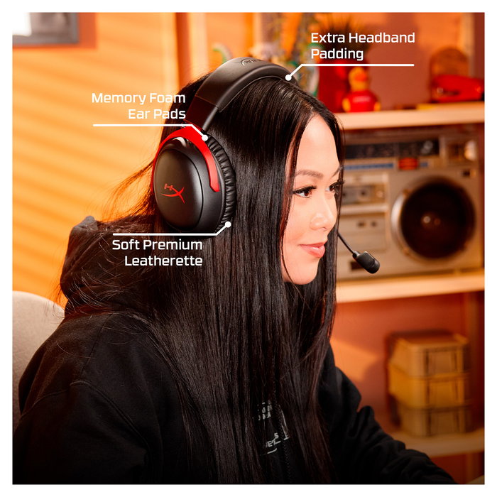 HyperX Cloud III S Wireless Gaming Headset Negro/Rojo - Inalámbrico 2.4GHz, Bluetooth 5.3, 120h Batería, Micrófono Desmontable, Referencia A59Z0AA