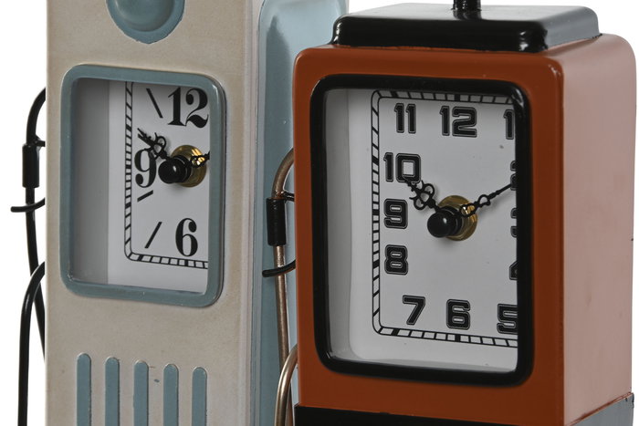 DKD Home Decor Reloj Sobremesa Vintage Naranja Azul Gasoliner Metal Cristal 7.5 x 32 x 12 cm (2 Unidades)