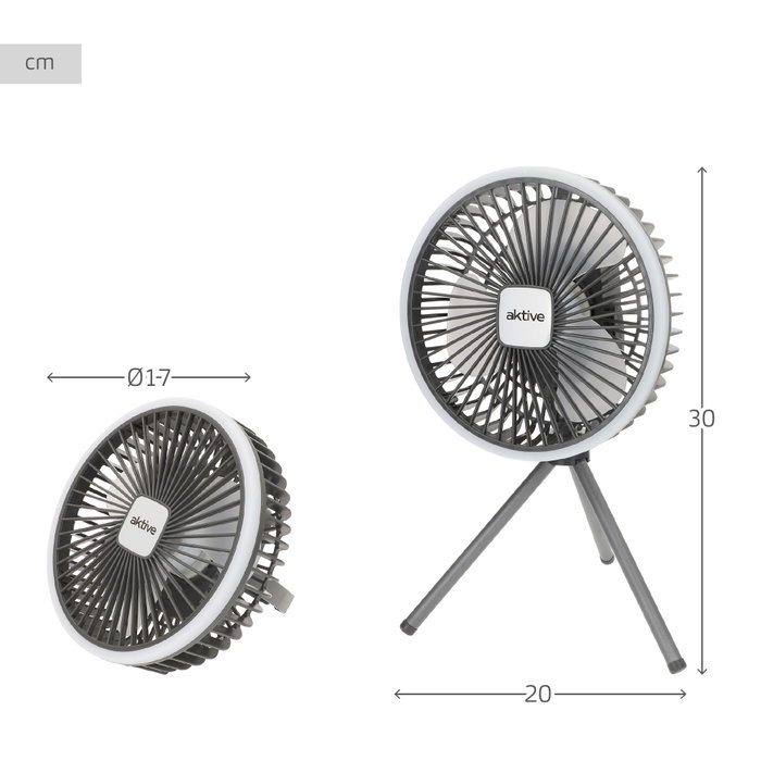 Aktive Ventilador portátil silencioso 3 en 1 con luz y carga USB