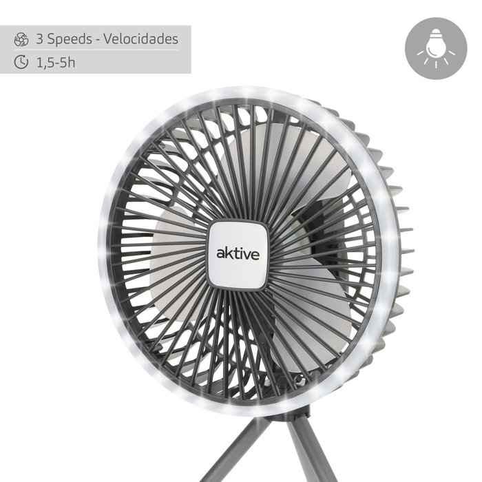 Aktive Ventilador portátil silencioso 3 en 1 con luz y carga USB