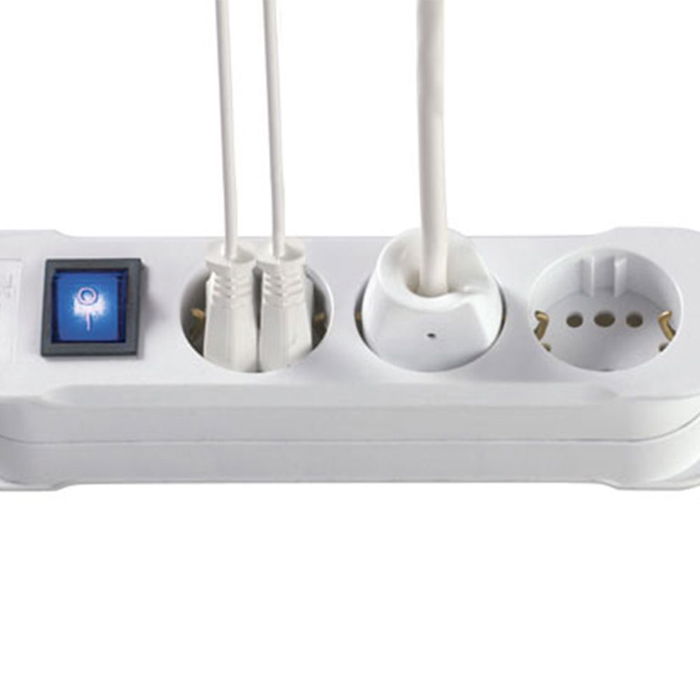 Kopp Base Múltiple Duoversal Plus 36, 3 Tomas con Interruptor Iluminado, Cable H05VV-F 3G1.5 de 1.4 m, 16A 250V, IP20, Blanco